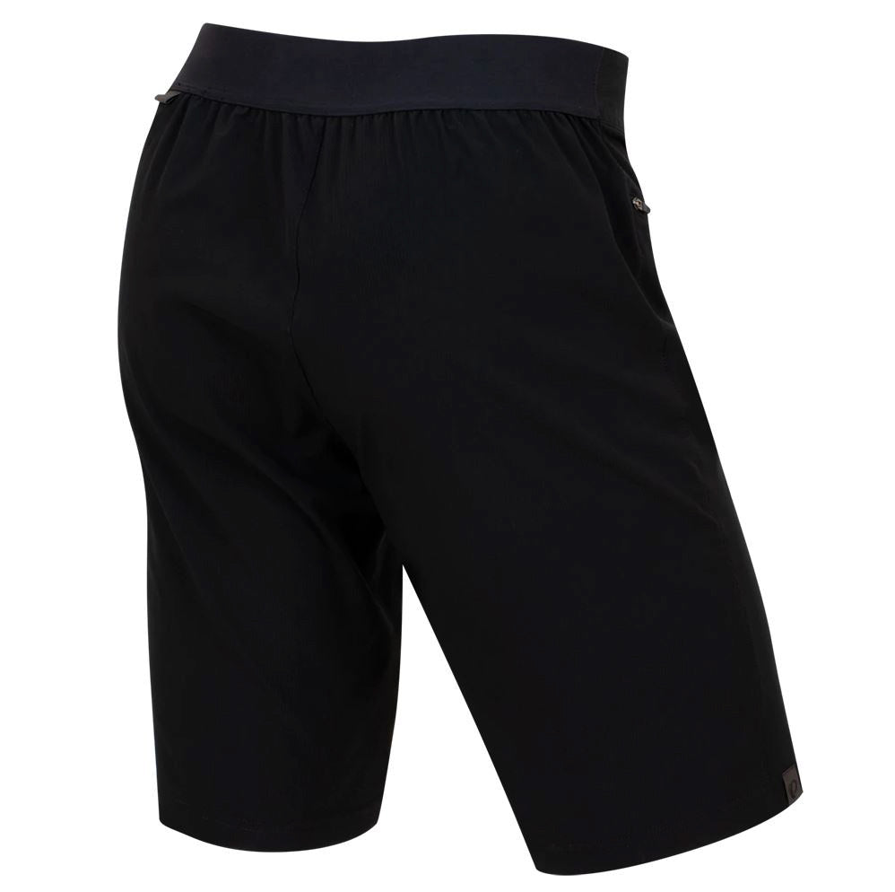 Back view of a Pearl Izumi Mens Canyon Short with Liner in black against a white background.