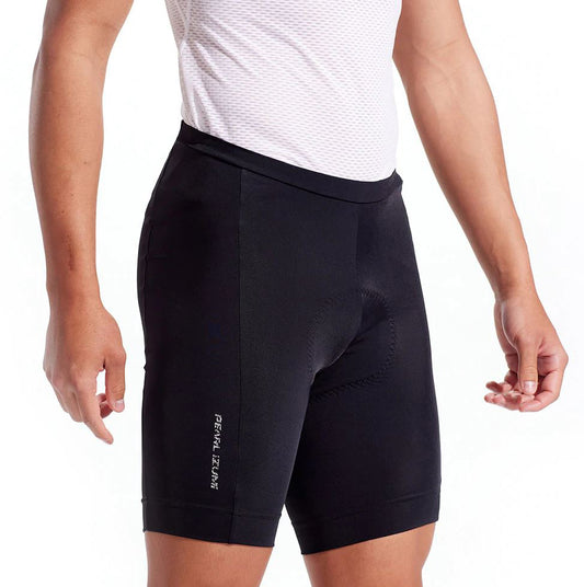 Front view of the Mens Pearl Izumi Quest Short in black on a model against a white background.