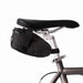 Black Ripstop Po Campo Hudson Saddle Bag mounted onto bike seat. Side view.