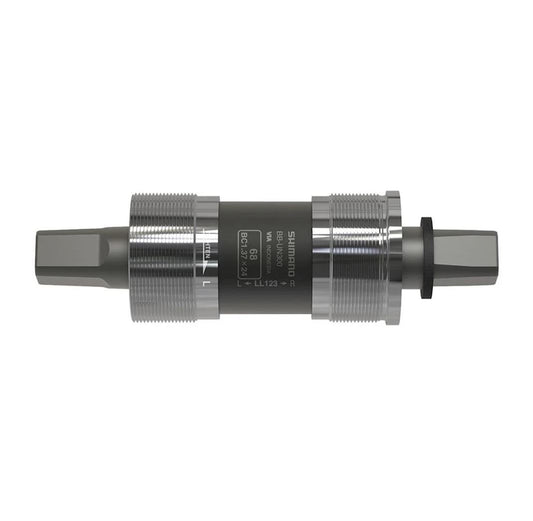 Image of a Shimano BB-UN300 68mm Square Taper Bottom Bracket in black and silver against a white background.
