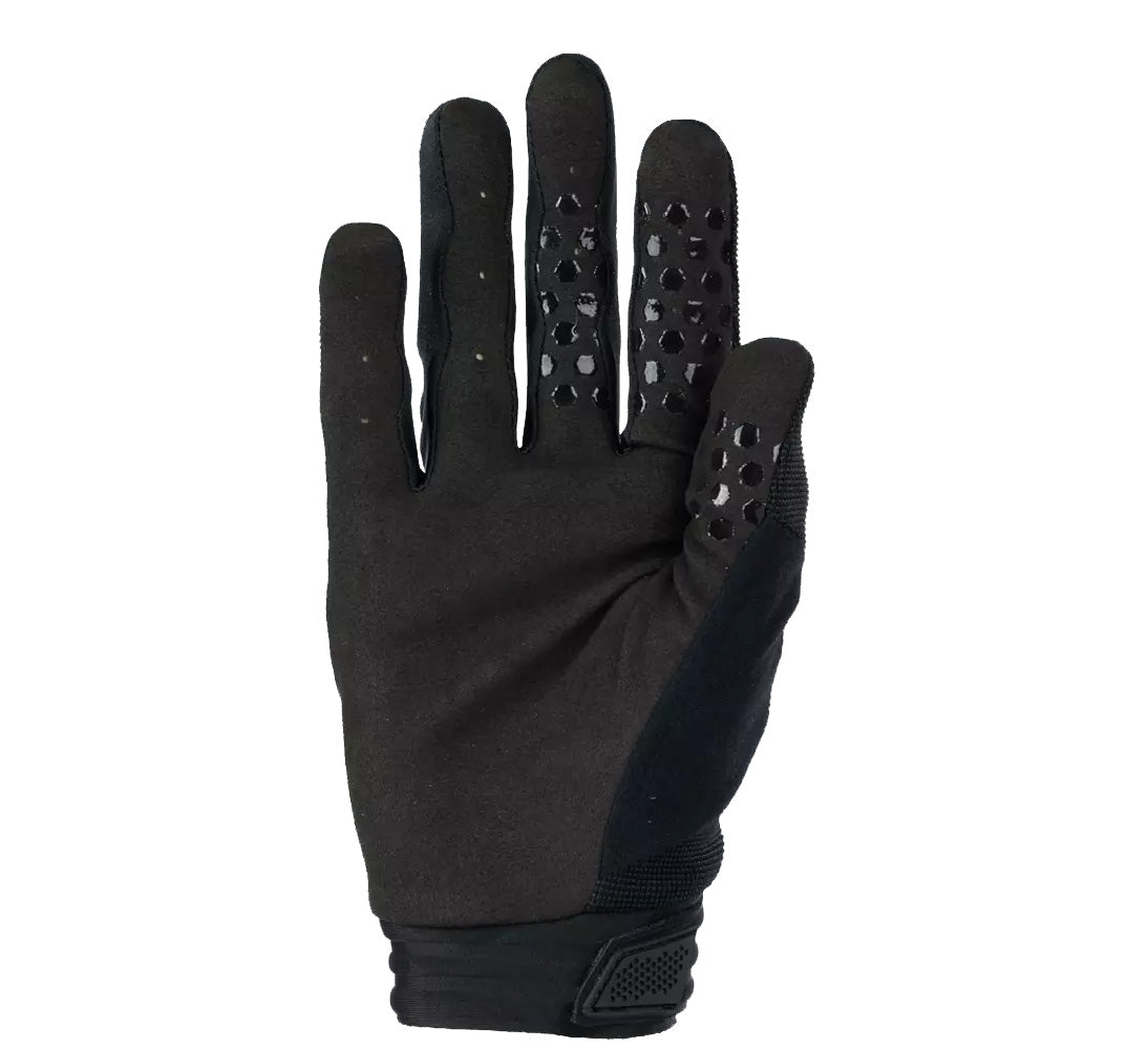 Palm view of the Specialized Mens Trail Shield Long Finger Glove in black against a white background.