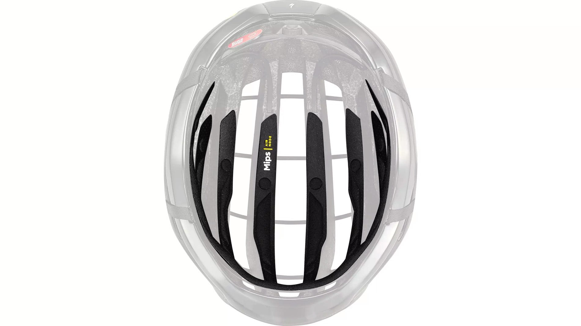 Inside view of the black Specialized -Works Prevail 3 helmet with adjustable straps and ventilation system against a white background with the MIPS system highlighted.