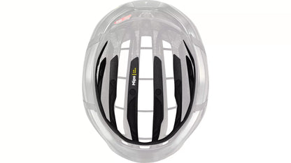 Inside view of the black Specialized -Works Prevail 3 helmet with adjustable straps and ventilation system against a white background with the MIPS system highlighted.
