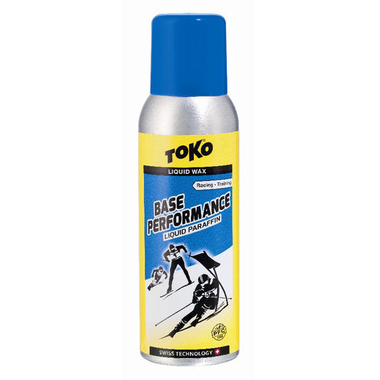Can of Toko Base Performance Liquid Paraffin Spray Wax 100ml in blue against a white background.