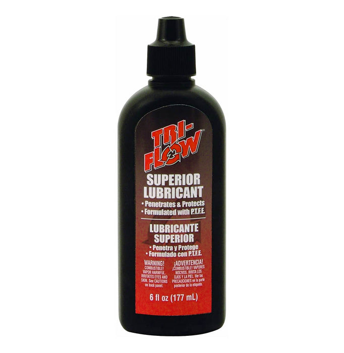 Studio view of black and red bottle of 6 fl oz Tri-flow superior lubricant
