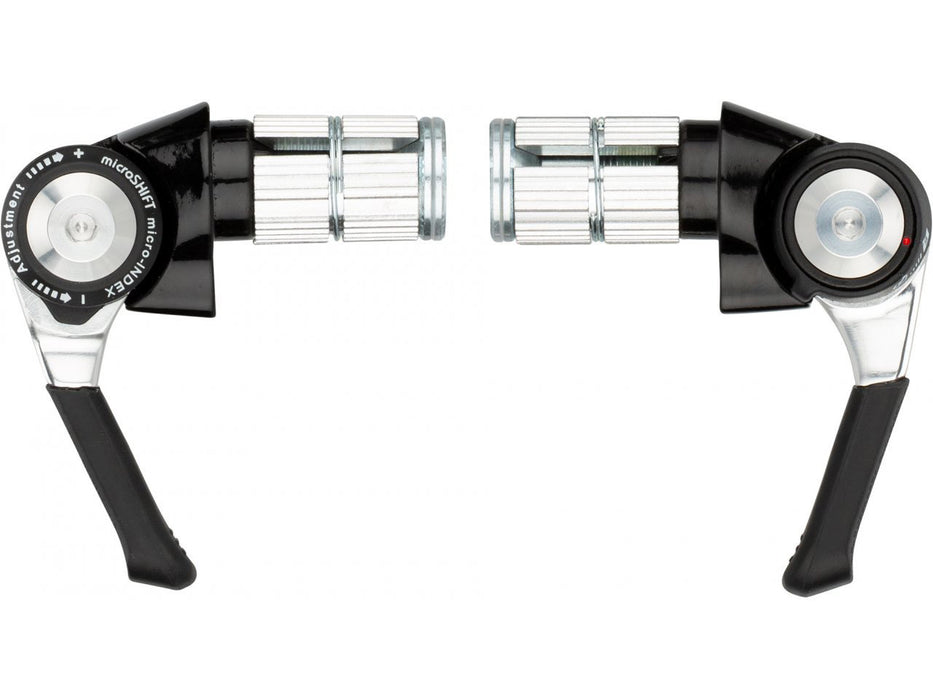 microSHIFT 2-3x9 Speed Road Shimano Compatible Silver Bar End Shifter Set